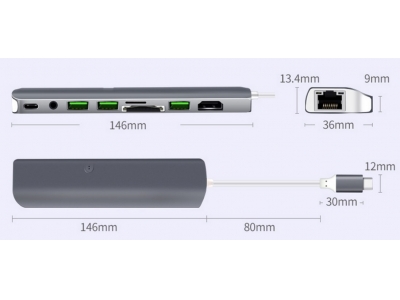 USB C Hub 9 in 1 Card Reader Charging Station USB-C Hub 9-in-1 Type C Adapter with USB 3.0 HDMI SD TF 3.5AUX RJ45 PD converter