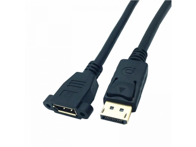 DisplayPort Male to Female DP Panel Mount extension cable with screw nut locking support 4K resolution cable