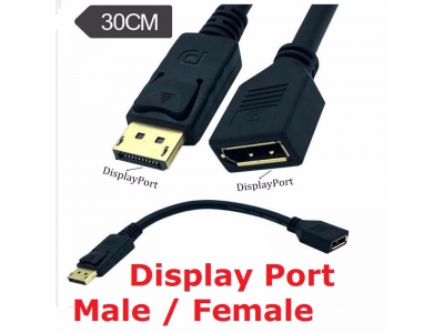 DisplayPort Male to Female DP Panel Mount extension cable with screw nut locking support 4K resolution cable