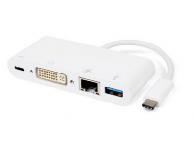 Type-C to DVI+USB 3.0+Gigabit Ethernet+Type-C PD Charging
