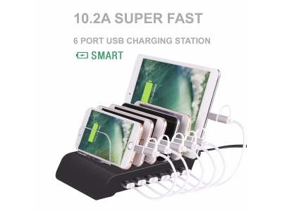 US Patent Universal Multi Function 6 Port USB Wall Charging Station For Tablet Smartphone