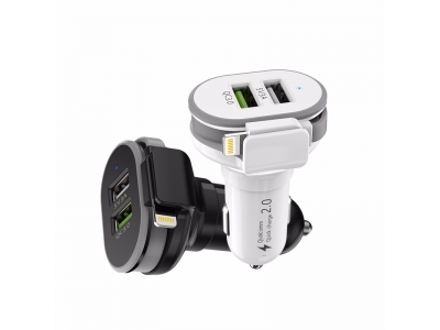 Manufacturer Aluminum Alloy 2 usb Port car charger with cable