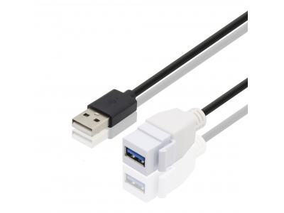 USB 2.0 A male to USB 3.0 A female with keystone cable