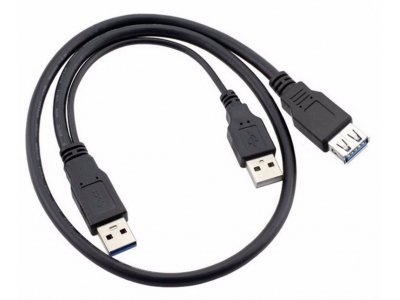 High Speed 2 in 1 cable of 1 USB female to 2 USB 3.0 male extension Cable
